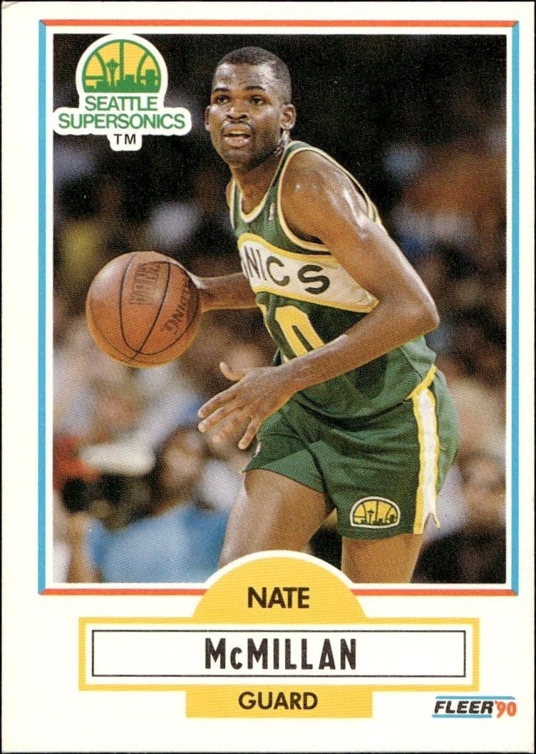 Nate McMillan 1990-91 Fleer #181 Basketball Trading Card - Front 1990-91 Fleer Nate McMillan #181 basketball trading card front