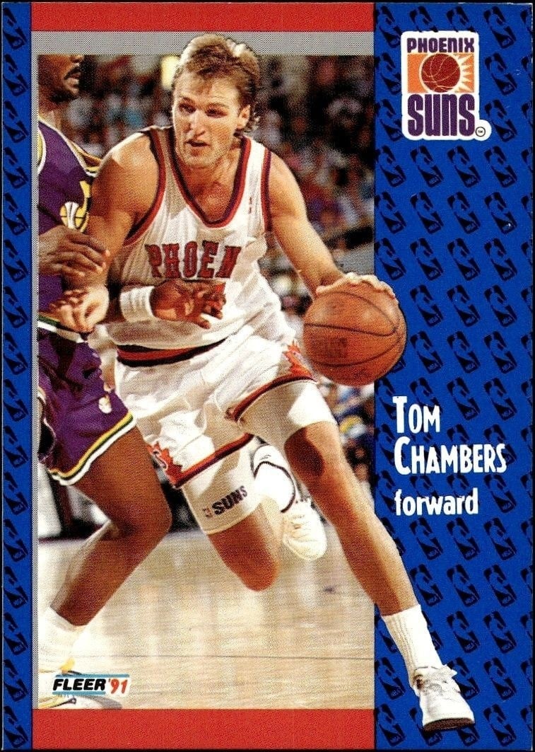 Tom Chambers 1991-92 Fleer #158 Basketball Trading Card - Front 1991-92 Fleer Tom Chambers #158 basketball trading card front