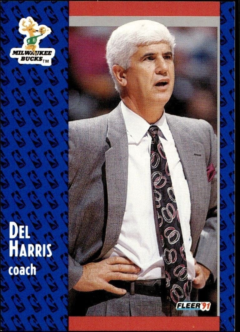 Del Harris 1991-92 Fleer #115 Basketball Trading Card - Front 1991-92 Fleer Del Harris #115 basketball trading card front
