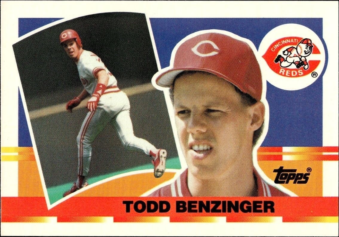 Todd Benzinger 1990 Topps Big #14 Baseball Trading Card - Front 1990 Topps Big Todd Benzinger #14 baseball trading card front