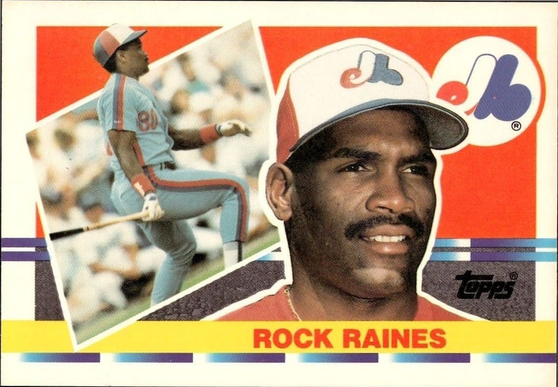 Rock Raines 1990 Topps Big #154 Baseball Trading Card - Front 1990 Topps Big Rock Raines #154 baseball trading card front