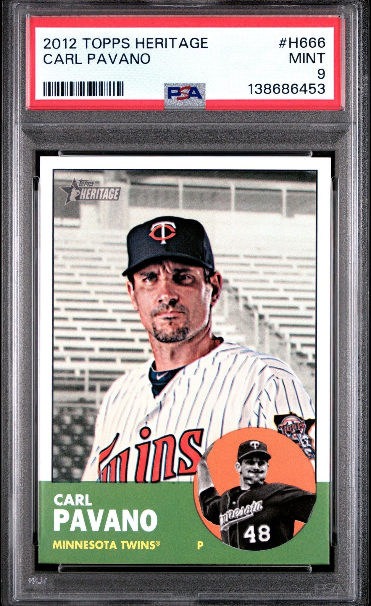 Carl Pavano 2012 Topps Heritage High Number #H666 Baseball Trading Card - Front 2012 Topps Heritage High Number Carl Pavano #H666 baseball trading card front
