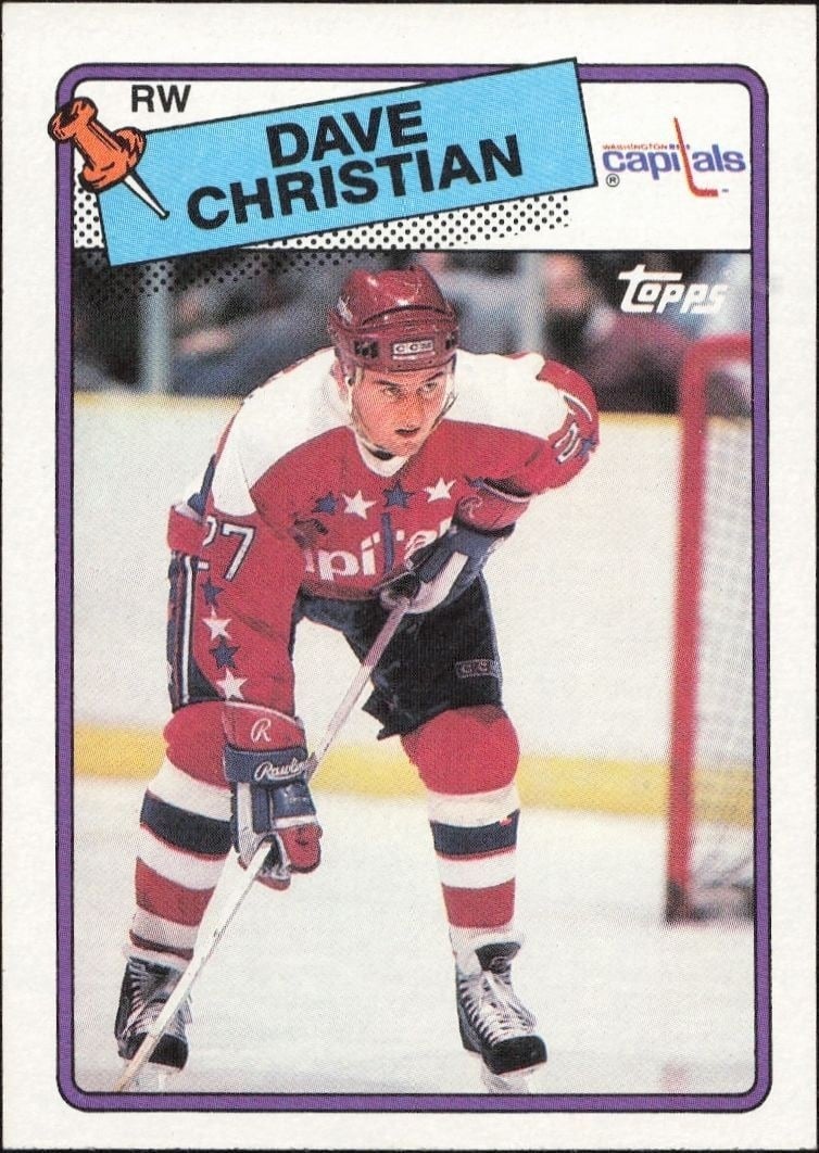 Dave Christian 1989-90 Topps #14 Hockey Trading Card - Front 1989-90 Topps Dave Christian #14 hockey trading card front
