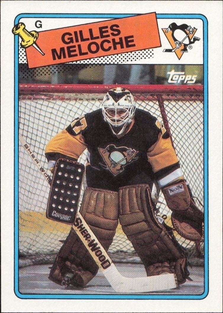 Gilles Meloche 1989-90 Topps #8 Hockey Trading Card - Front 1989-90 Topps Gilles Meloche #8 hockey trading card front