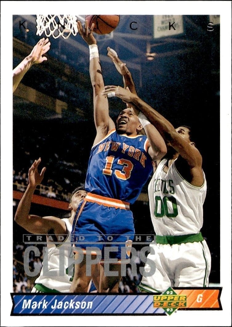 Mark Jackson 1992-93 Upper Deck #215 Basketball Trading Card - Front 1992-93 Upper Deck Mark Jackson #215 basketball trading card front