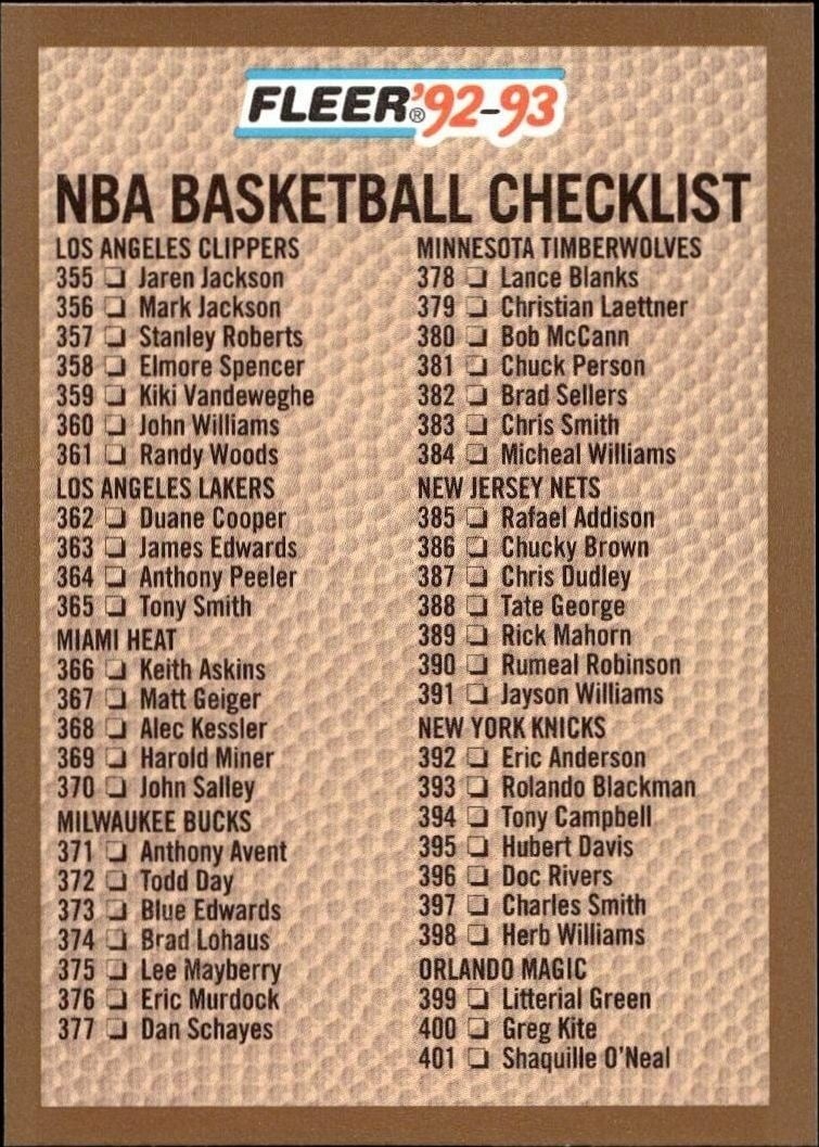 1992-93 Fleer Checklist #443 trading card
