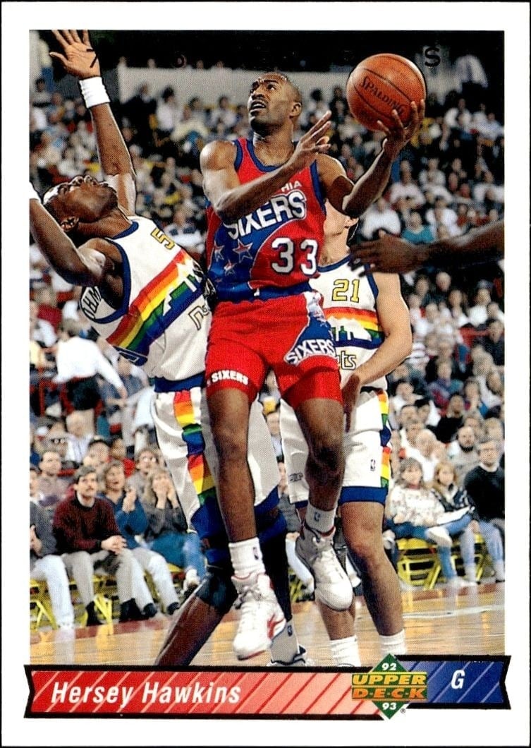Hersey Hawkins 1992-93 Upper Deck #187 Basketball Trading Card - Front 1992-93 Upper Deck Hersey Hawkins #187 basketball trading card front
