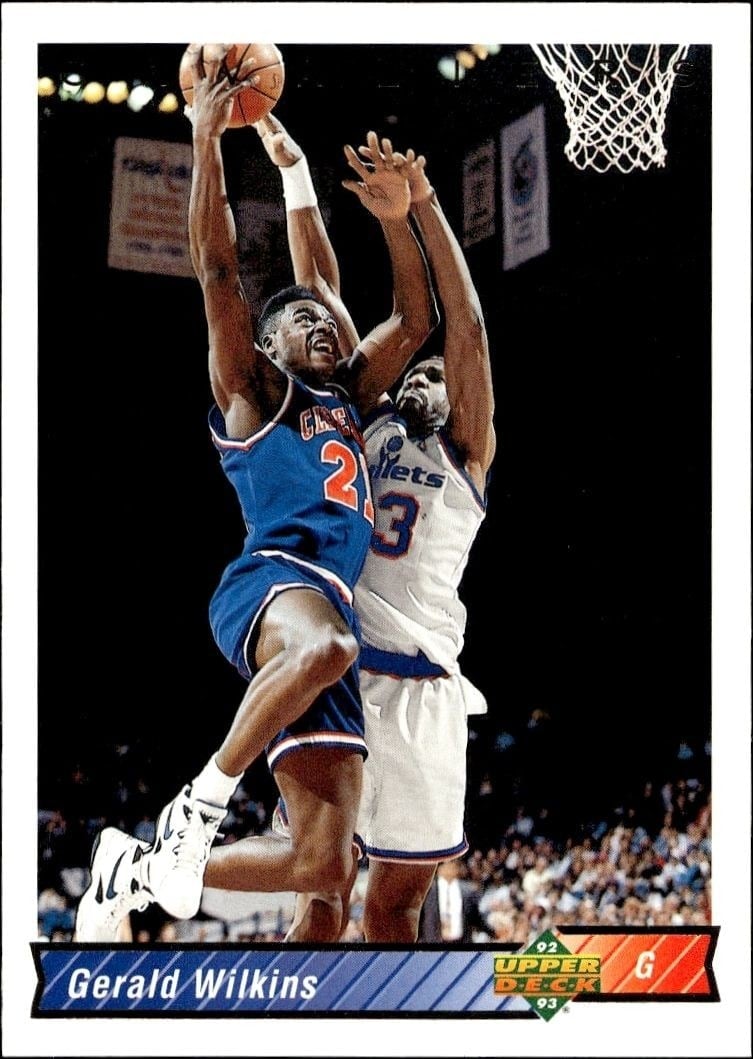 Gerald Wilkins 1992-93 Upper Deck #411 Basketball Trading Card - Front 1992-93 Upper Deck Gerald Wilkins #411 basketball trading card front