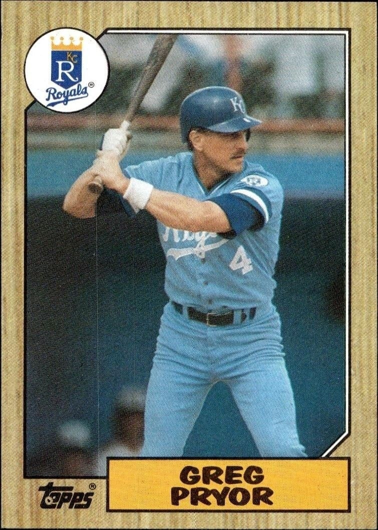 Greg Pryor 1987 Topps #761 Baseball Trading Card - Front 1987 Topps Greg Pryor #761 baseball trading card front