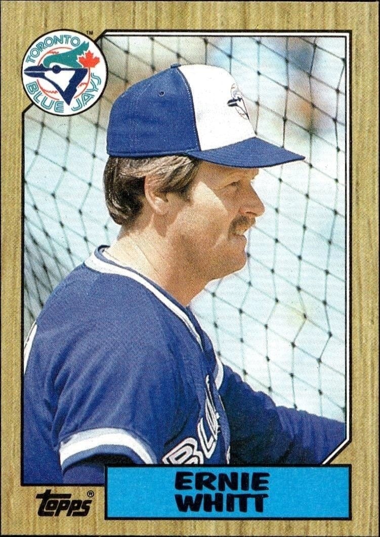 Ernie Whitt 1987 Topps #698 Baseball Trading Card - Front 1987 Topps Ernie Whitt #698 baseball trading card front