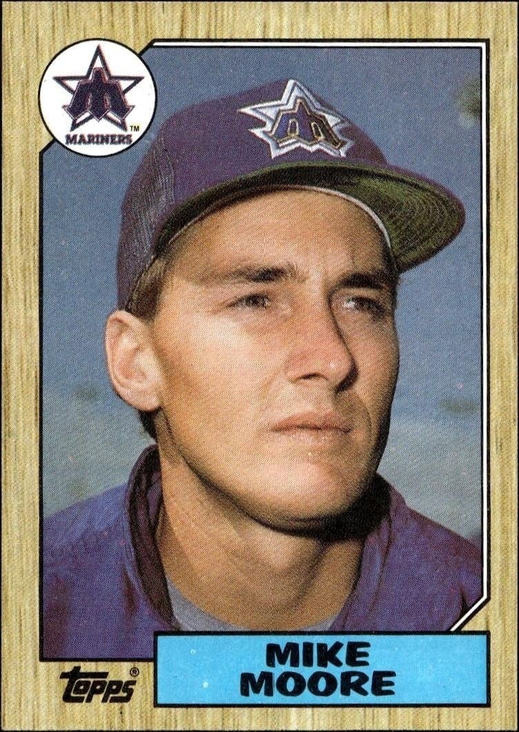 Mike Moore 1987 Topps #727 Baseball Trading Card - Front 1987 Topps Mike Moore #727 baseball trading card front
