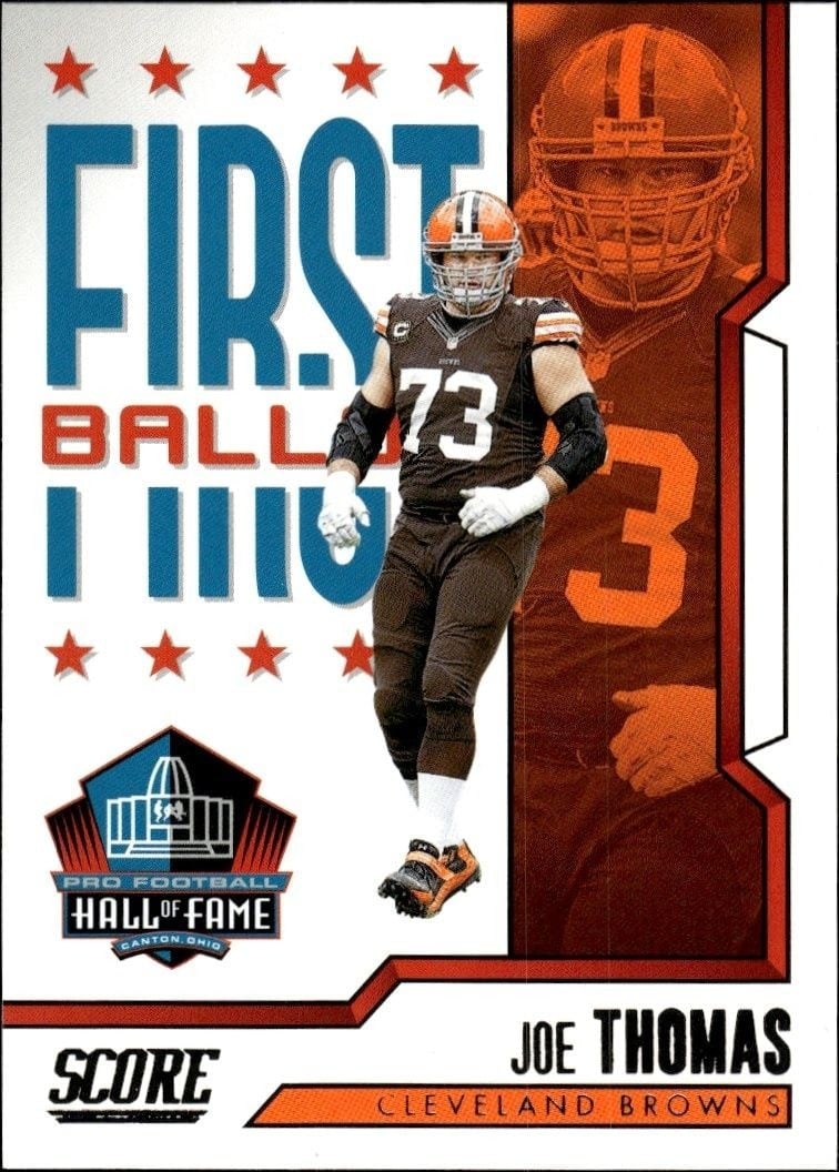 Joe Thomas 2023 Panini Score #1 Football Trading Card - Front 2023 Panini Score Joe Thomas #1 football trading card front