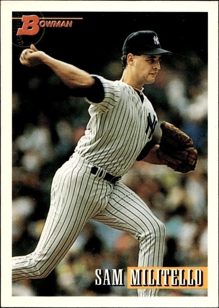 Sam Militello 1993 Bowman #243 Baseball Trading Card - Front 1993 Bowman Sam Militello #243 baseball trading card front