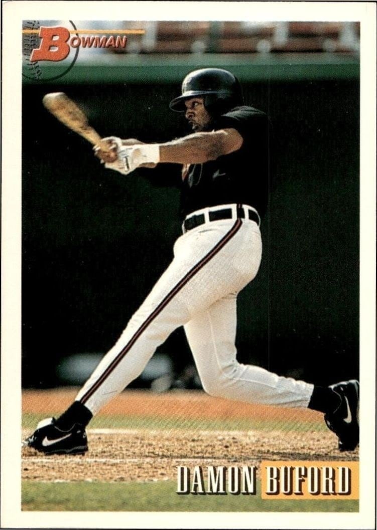 Damon Buford 1993 Bowman #141 Baseball Trading Card - Front 1993 Bowman Damon Buford #141 baseball trading card front