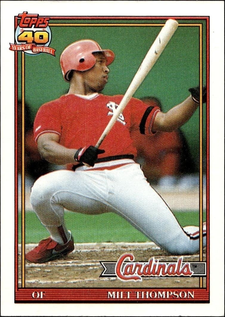 Milt Thompson 1991 Topps #63 Baseball Trading Card - Front 1991 Topps Milt Thompson #63 baseball trading card front