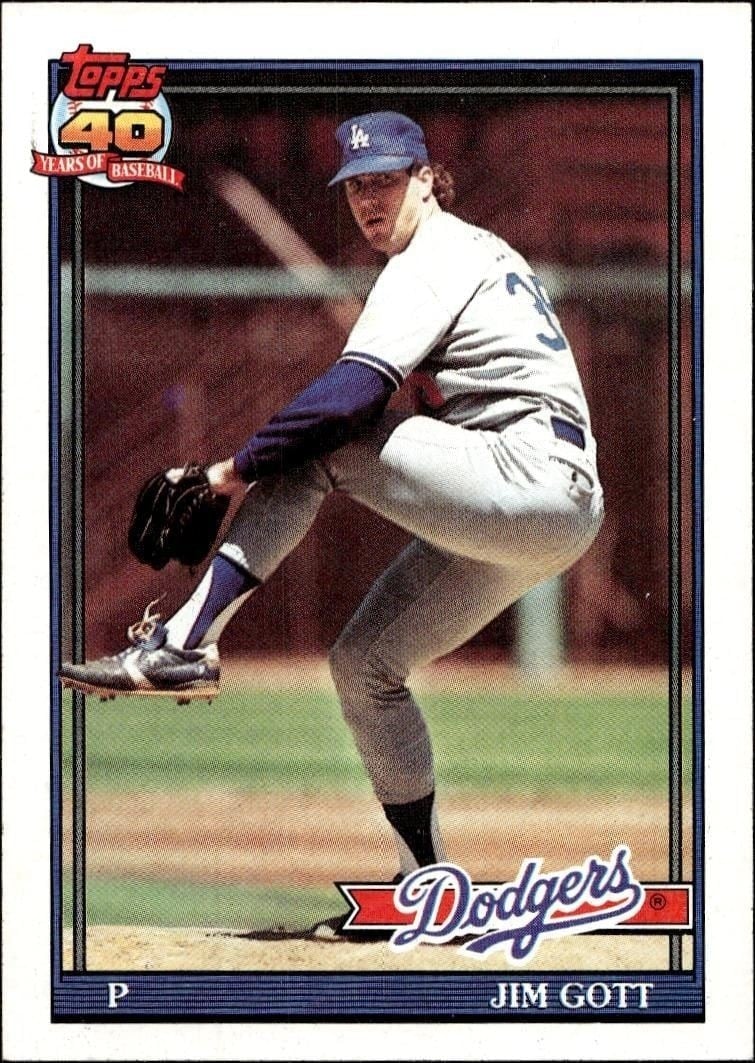 Jim Gott 1991 Topps #606 Baseball Trading Card - Front 1991 Topps Jim Gott #606 baseball trading card front