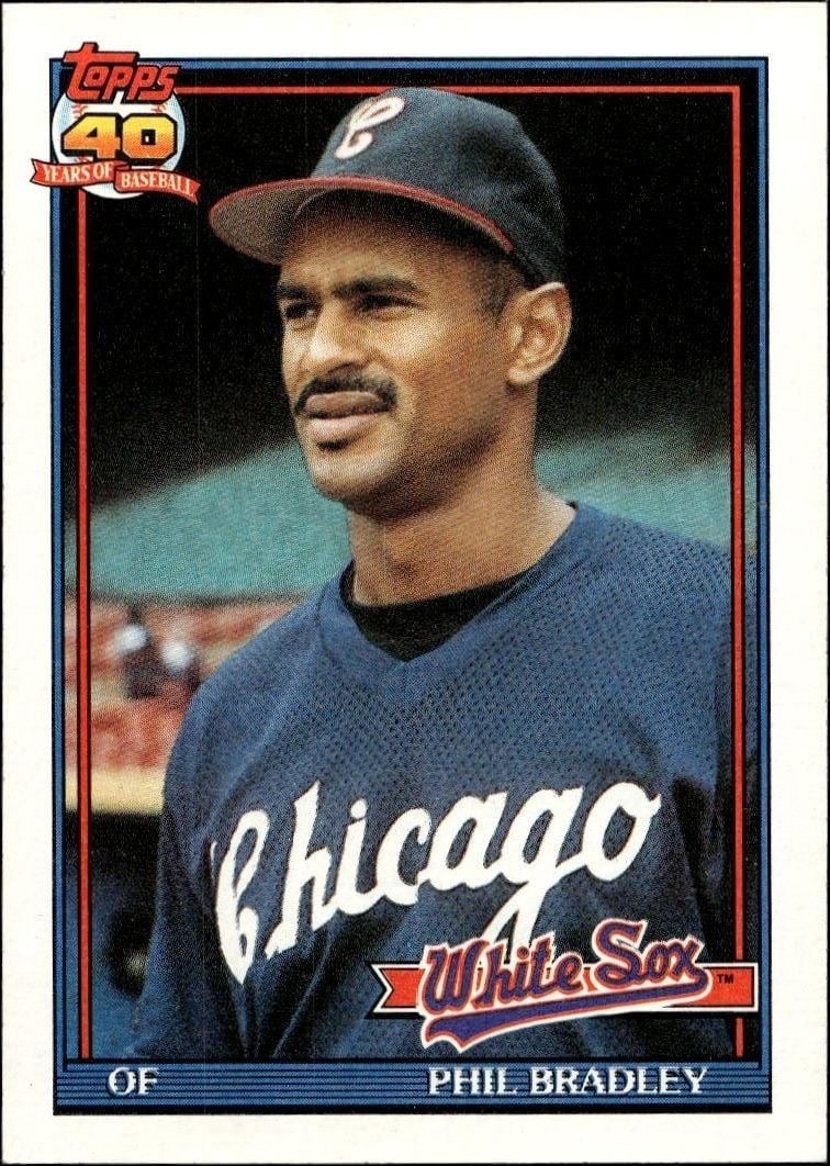 Phil Bradley 1991 Topps #717 Baseball Trading Card - Front 1991 Topps Phil Bradley #717 baseball trading card front