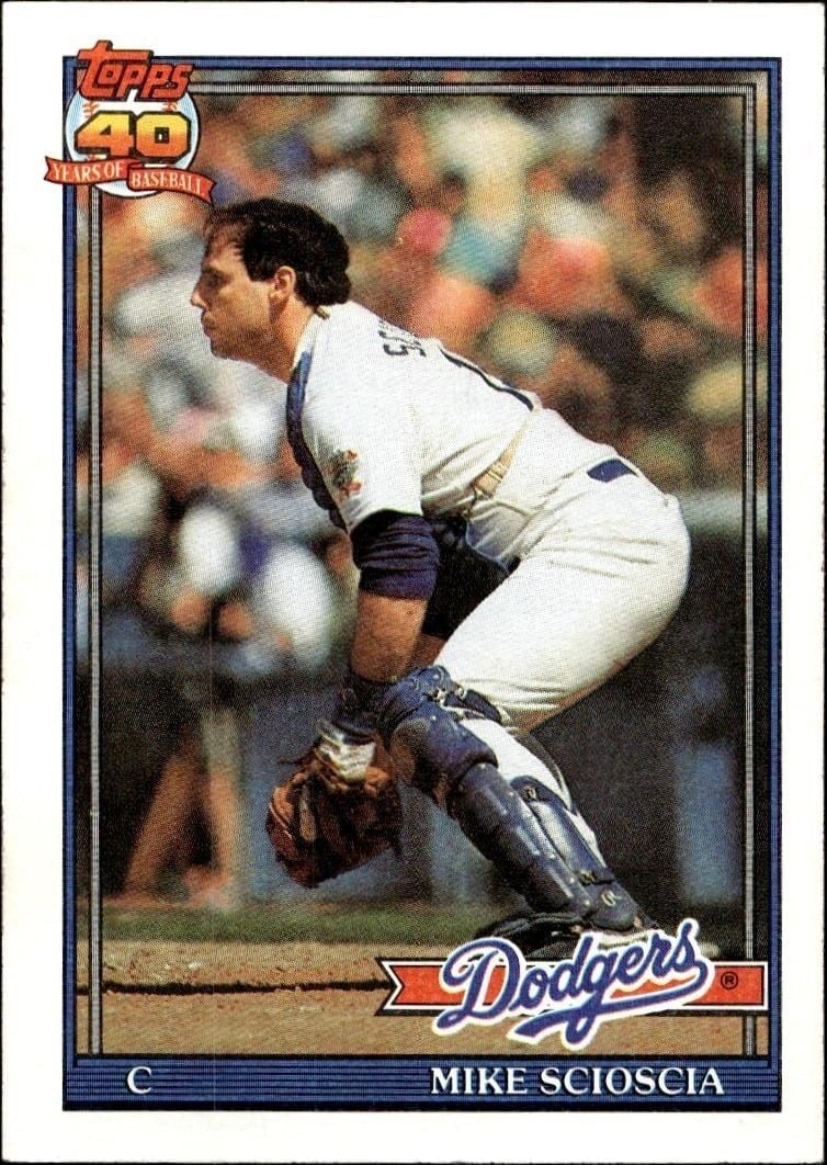 Mike Scioscia 1991 Topps #305 Baseball Trading Card - Front 1991 Topps Mike Scioscia #305 baseball trading card front