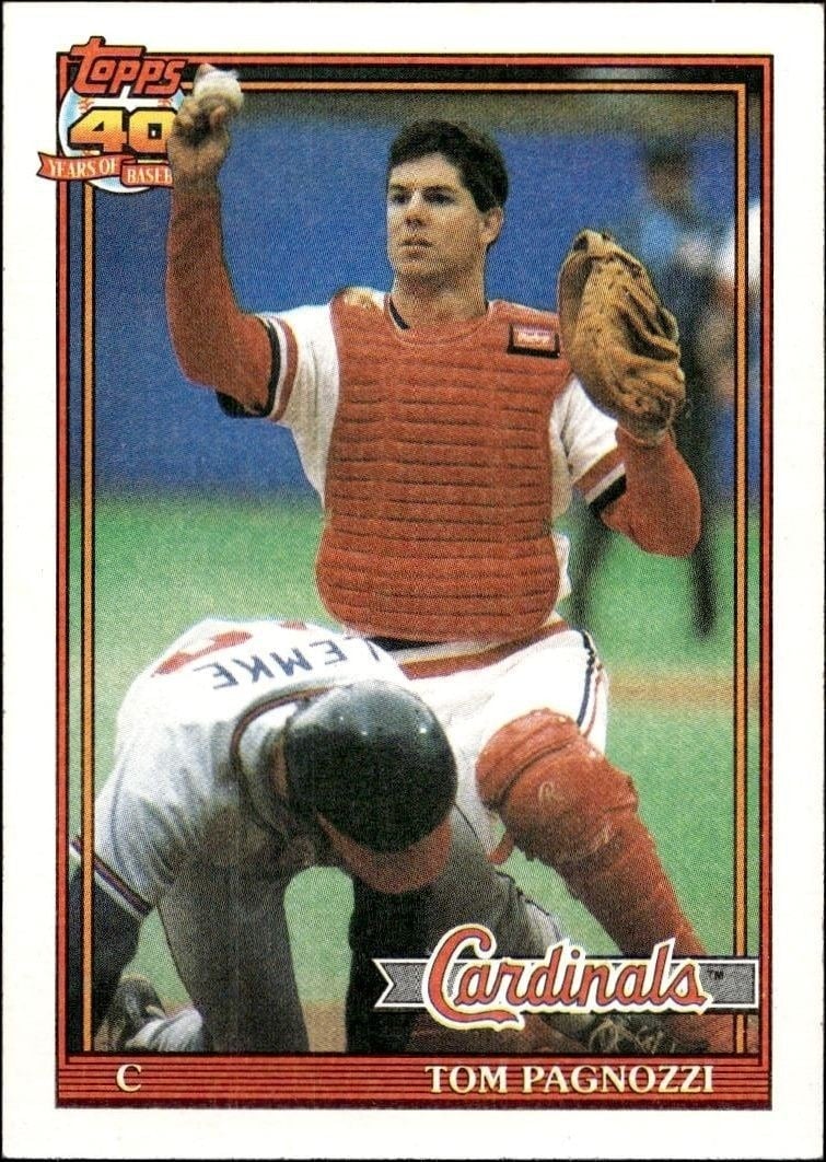 Tom Pagnozzi 1991 Topps #308 Baseball Trading Card - Front 1991 Topps Tom Pagnozzi #308 baseball trading card front