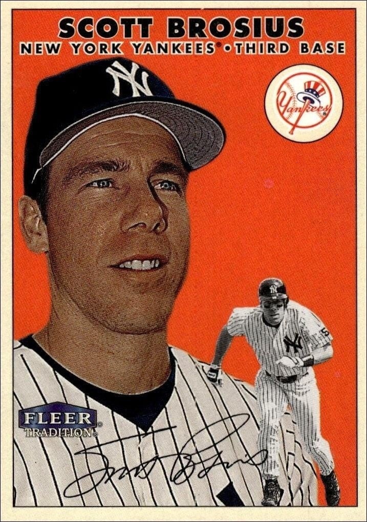 Scott Brosius 2000 Fleer Tradition Glossy #22 Baseball Trading Card - Front 2000 Fleer Tradition Glossy Scott Brosius #22 baseball trading card front