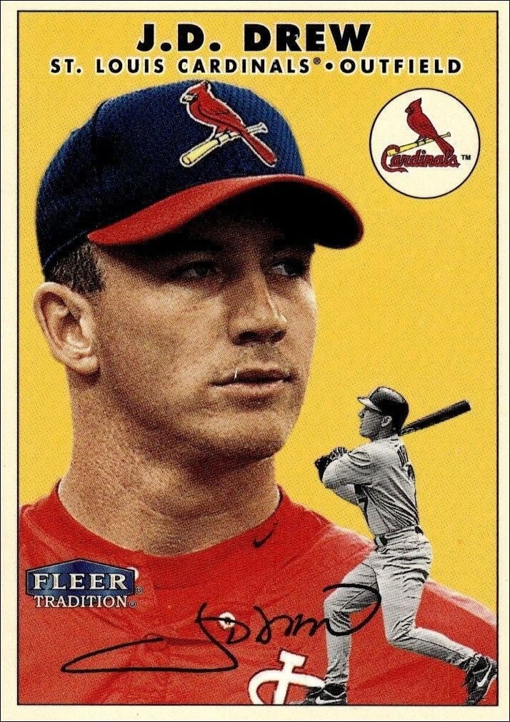 J.D. Drew 2000 Fleer Tradition Glossy #85 Baseball Trading Card - Front 2000 Fleer Tradition Glossy J.D. Drew #85 baseball trading card front