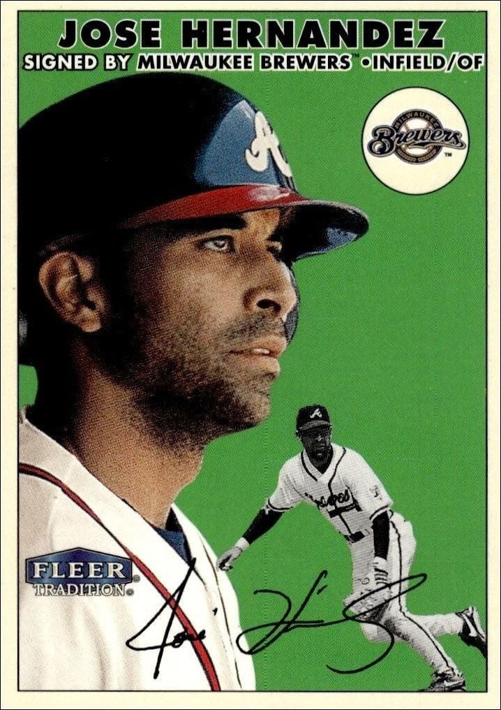 Jose Hernandez 2000 Fleer Tradition Glossy #184 Baseball Trading Card - Front 2000 Fleer Tradition Glossy Jose Hernandez #184 baseball trading card front