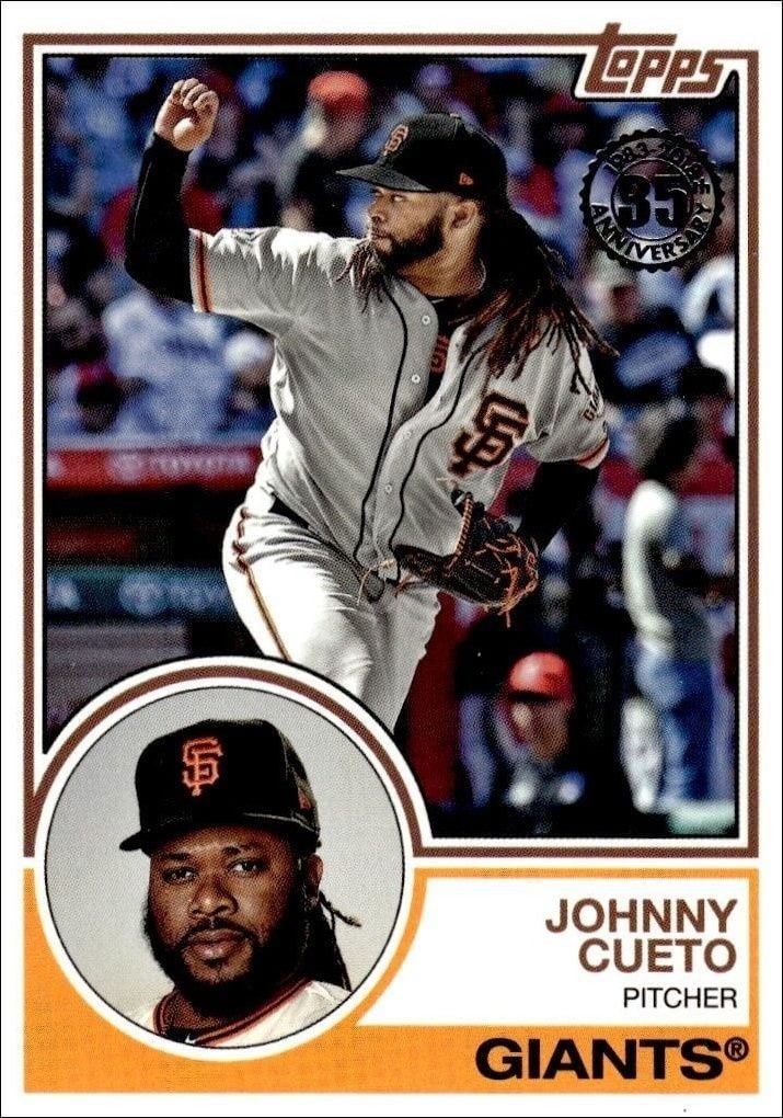 Johnny Cueto 2018 Topps Update #83-32 Baseball Trading Card - Front 2018 Topps Update Johnny Cueto #83-32 baseball trading card front