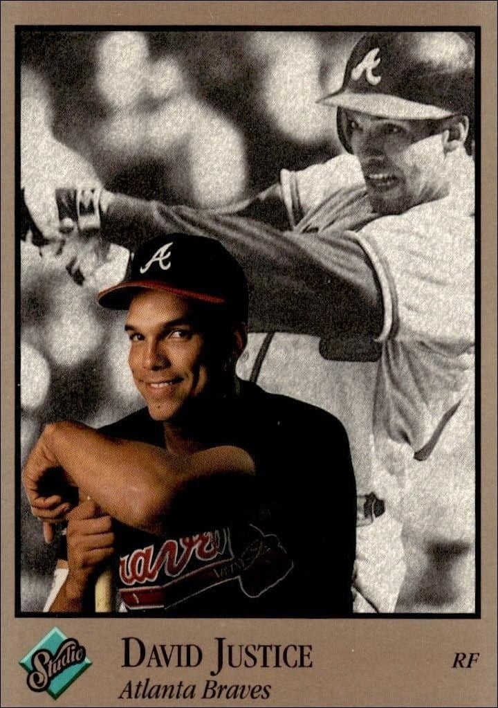 David Justice 1992 Studio #5 Baseball Trading Card - Front 1992 Studio David Justice #5 baseball trading card front