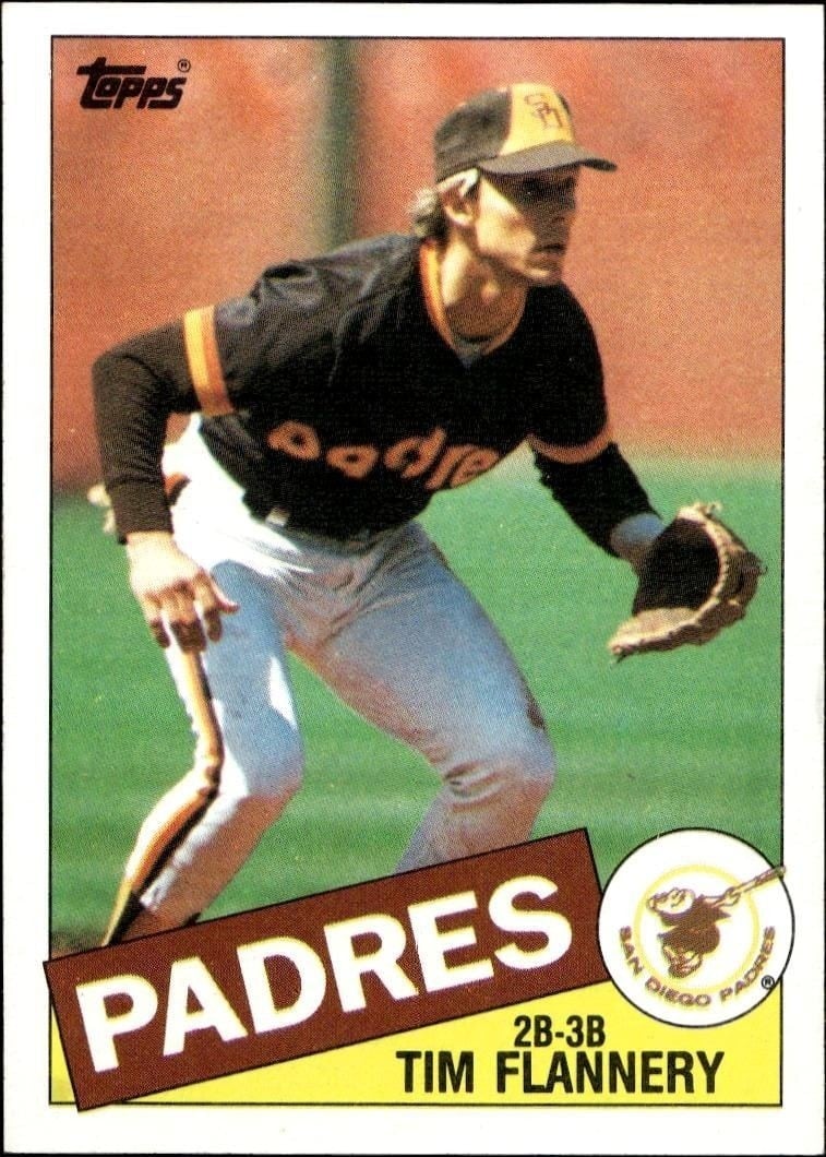 Tim Flannery 1985 Topps #182 Baseball Trading Card - Front 1985 Topps Tim Flannery #182 baseball trading card front