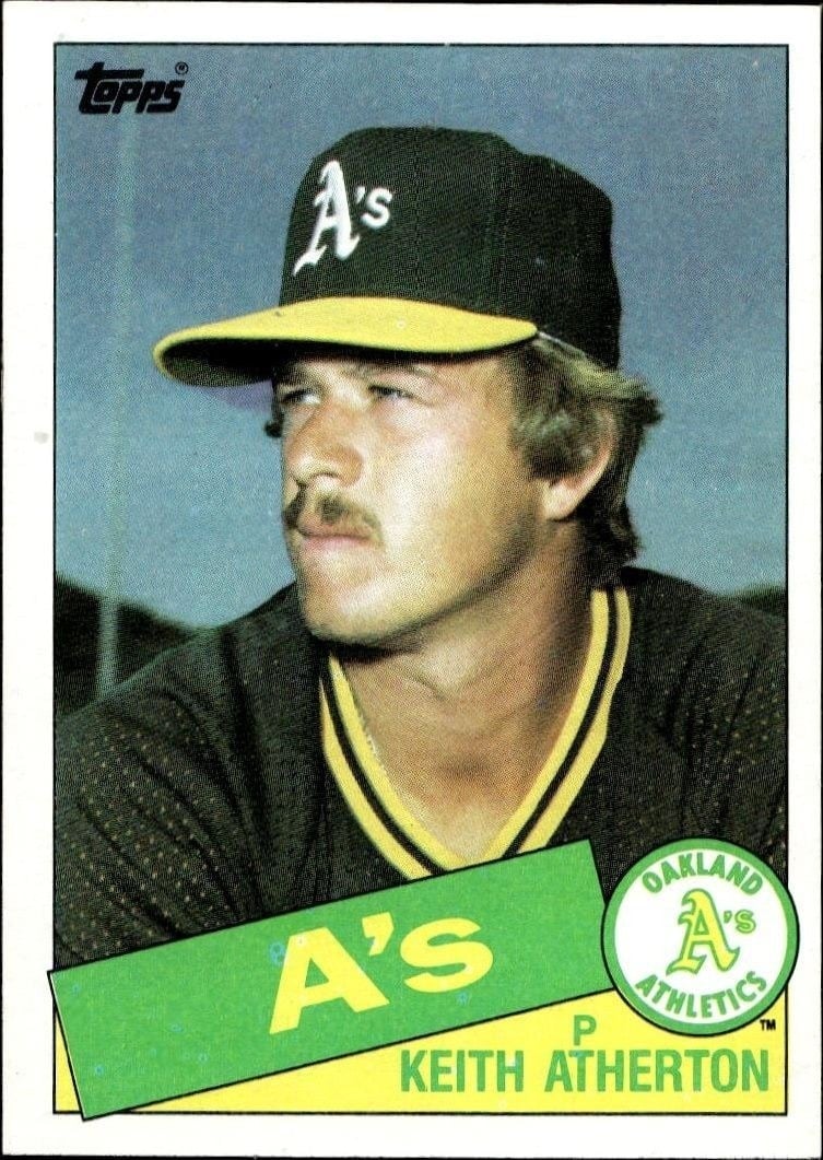 Keith Atherton 1985 Topps #166 Baseball Trading Card - Front 1985 Topps Keith Atherton #166 baseball trading card front