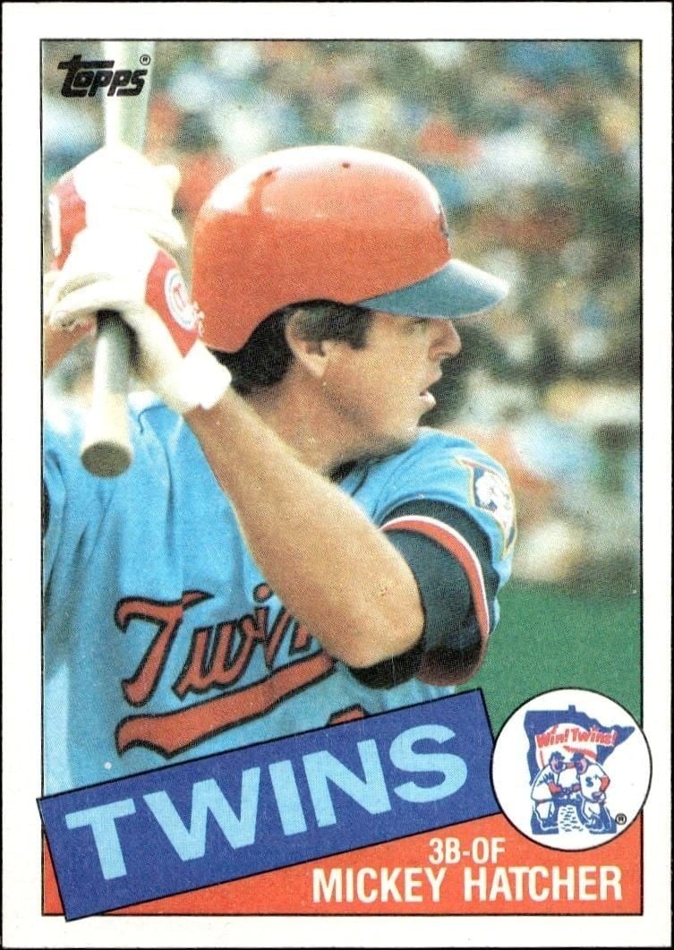 Mickey Hatcher 1985 Topps #18 Baseball Trading Card - Front 1985 Topps Mickey Hatcher #18 baseball trading card front