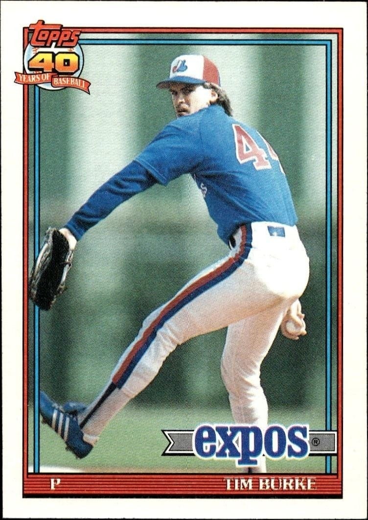 Tim Burke 1991 Topps #715 Baseball Trading Card - Front 1991 Topps Tim Burke #715 baseball trading card front