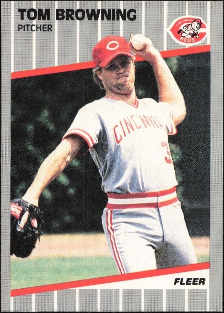 Tom Browning 1989 Fleer #153 Baseball Trading Card - Front 1989 Fleer Tom Browning #153 baseball trading card front