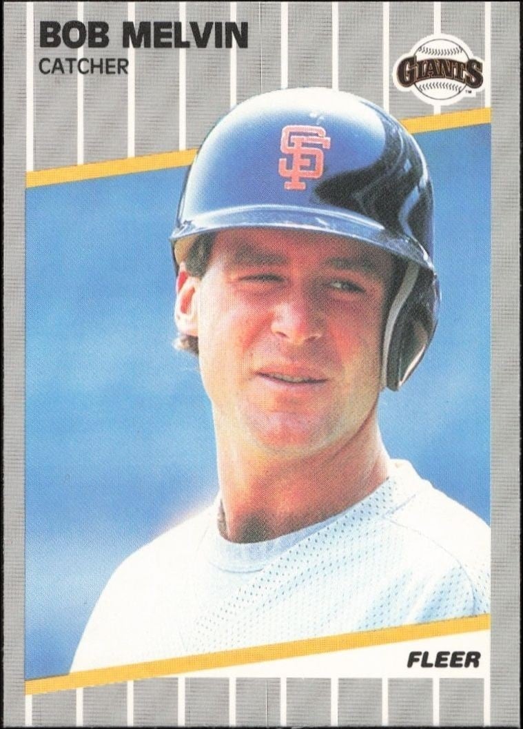 Bob Melvin 1989 Fleer #335 Baseball Trading Card - Front 1989 Fleer Bob Melvin #335 baseball trading card front