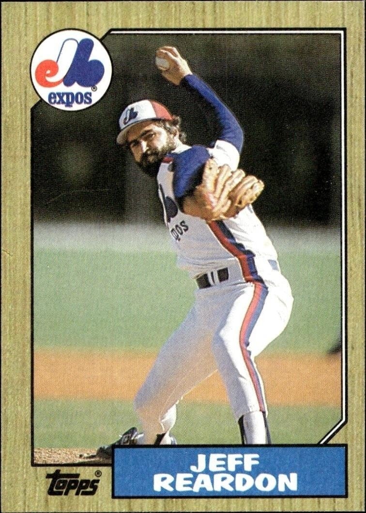 Jeff Reardon 1987 Topps #165 Baseball Trading Card - Front 1987 Topps Jeff Reardon #165 baseball trading card front
