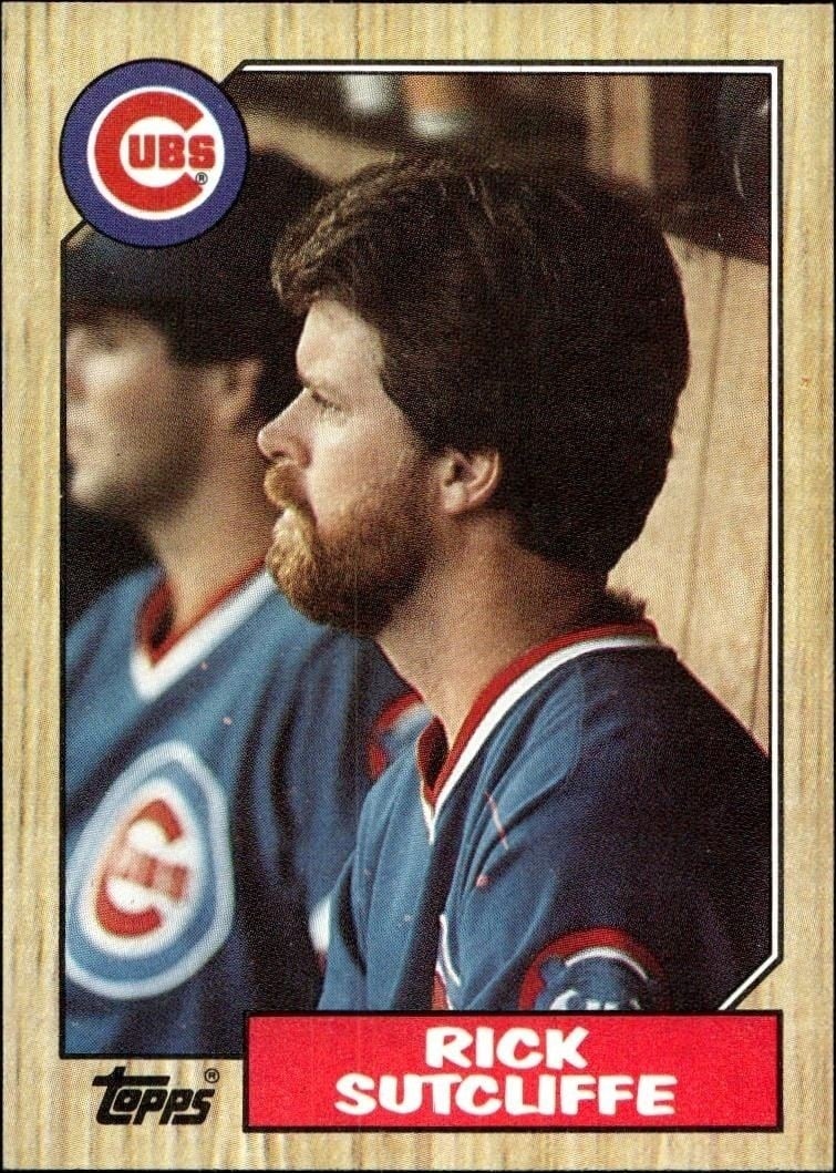 Rick Sutcliffe 1987 Topps #142 Baseball Trading Card - Front 1987 Topps Rick Sutcliffe #142 baseball trading card front