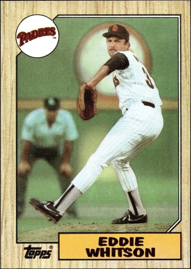 Eddie Whitson 1987 Topps #155 Baseball Trading Card - Front 1987 Topps Eddie Whitson #155 baseball trading card front