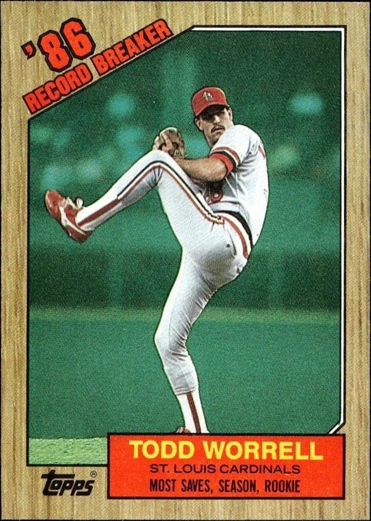 Todd Worrell 1987 Topps #7 Baseball Trading Card - Front 1987 Topps Todd Worrell #7 baseball trading card front