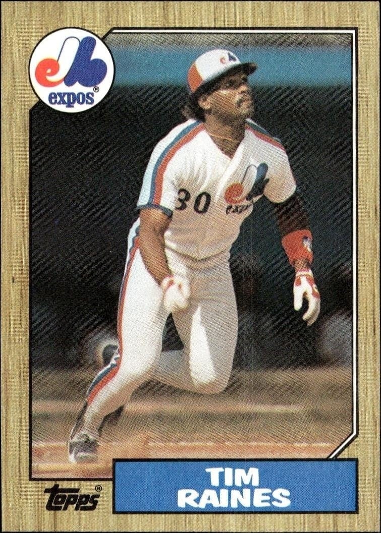 Tim Raines 1987 Topps #30 Baseball Trading Card - Front 1987 Topps Tim Raines #30 baseball trading card front