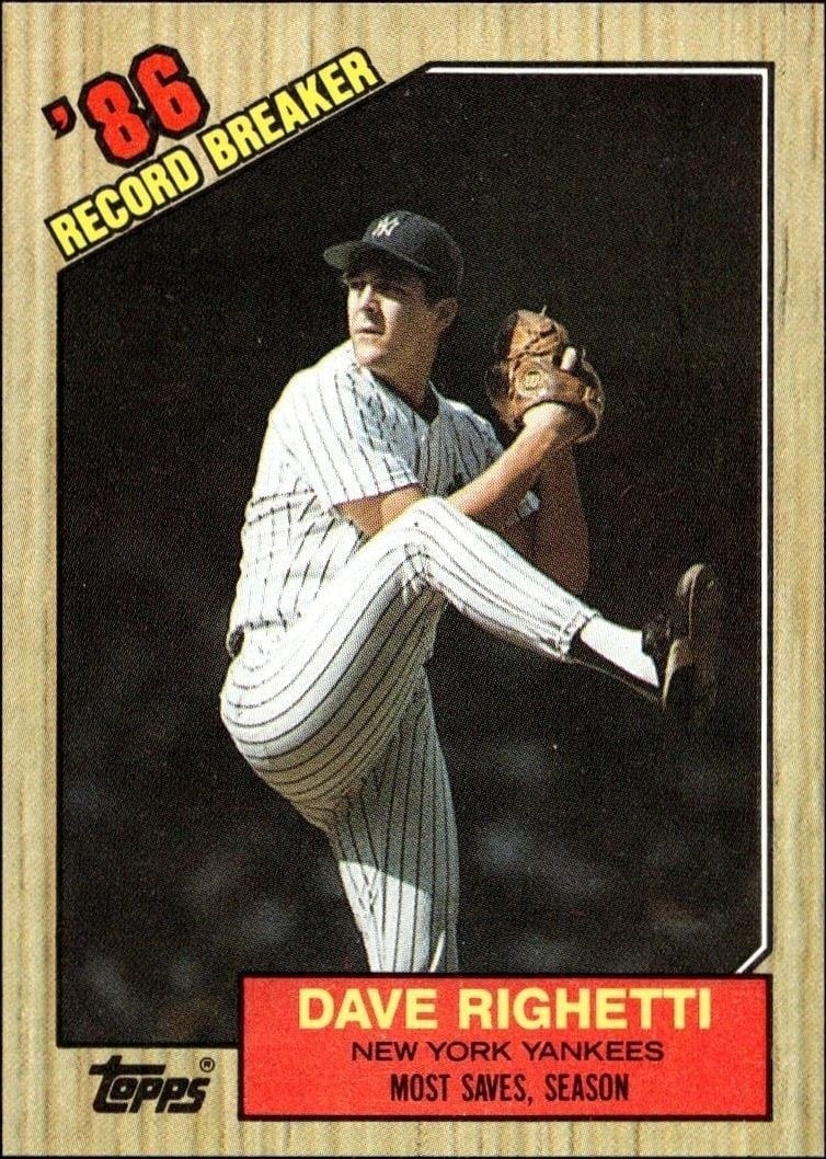 Dave Righetti 1987 Topps #5 Baseball Trading Card - Front 1987 Topps Dave Righetti #5 baseball trading card front