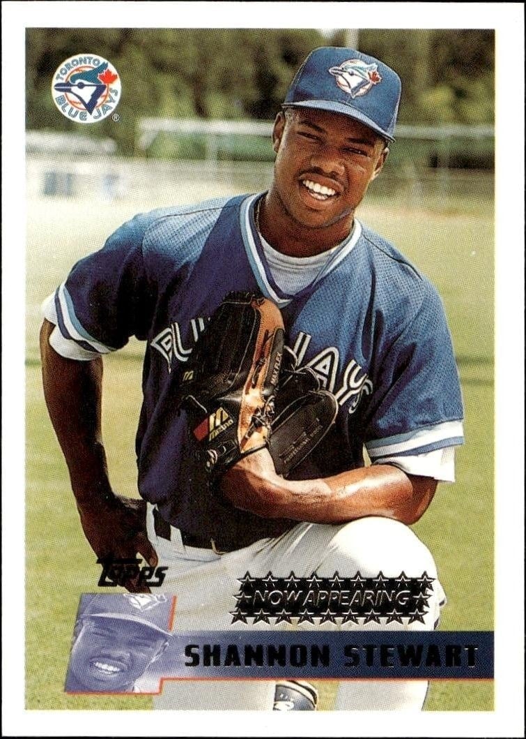 Shannon Stewart 1996 Topps Series 2 #343 Baseball Trading Card - Front 1996 Topps Series 2 Shannon Stewart #343 baseball trading card front