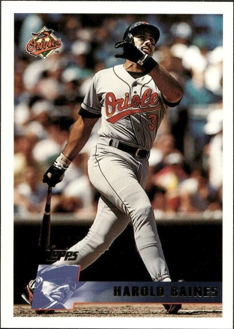 Harold Baines 1996 Topps Series 2 #357 Baseball Trading Card - Front 1996 Topps Series 2 Harold Baines #357 baseball trading card front