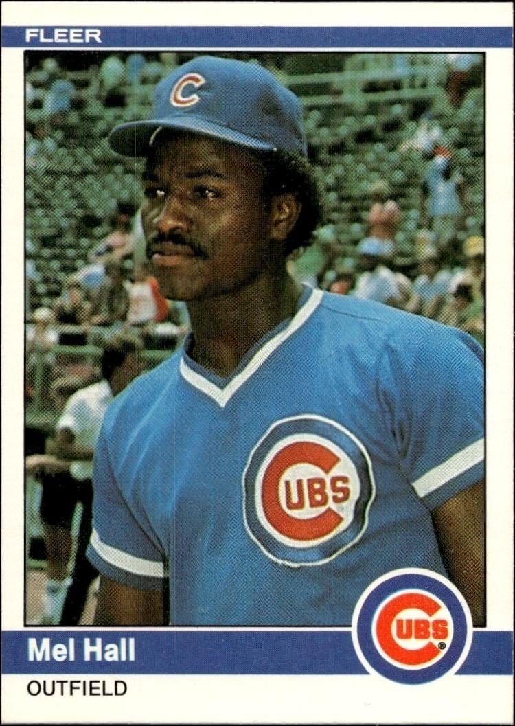 Mel Hall 1984 Fleer #493 Baseball Trading Card - Front 1984 Fleer Mel Hall #493 baseball trading card front