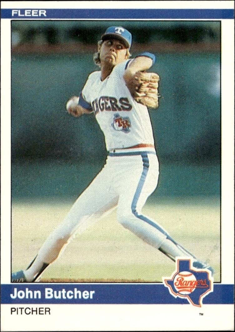 John Butcher 1984 Fleer #415 Baseball Trading Card - Front 1984 Fleer John Butcher #415 baseball trading card front