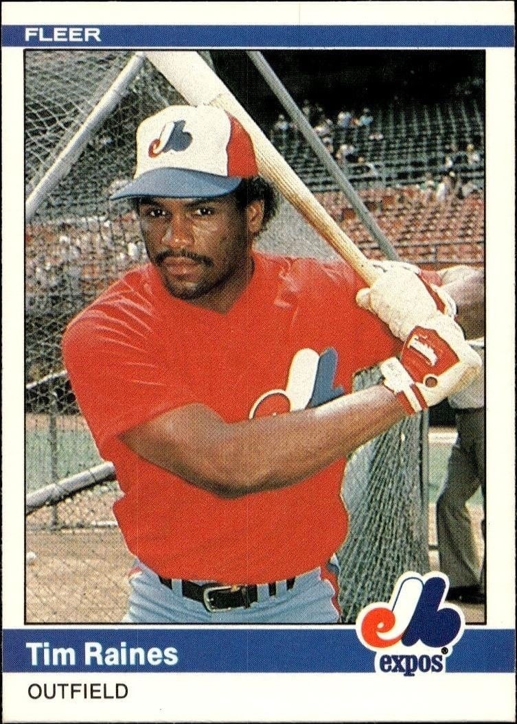 Tim Raines 1984 Fleer #281 Baseball Trading Card - Front 1984 Fleer Tim Raines #281 baseball trading card front