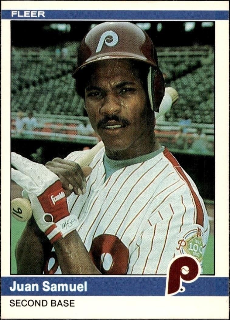 Juan Samuel 1984 Fleer #47 Baseball Trading Card - Front 1984 Fleer Juan Samuel #47 baseball trading card front