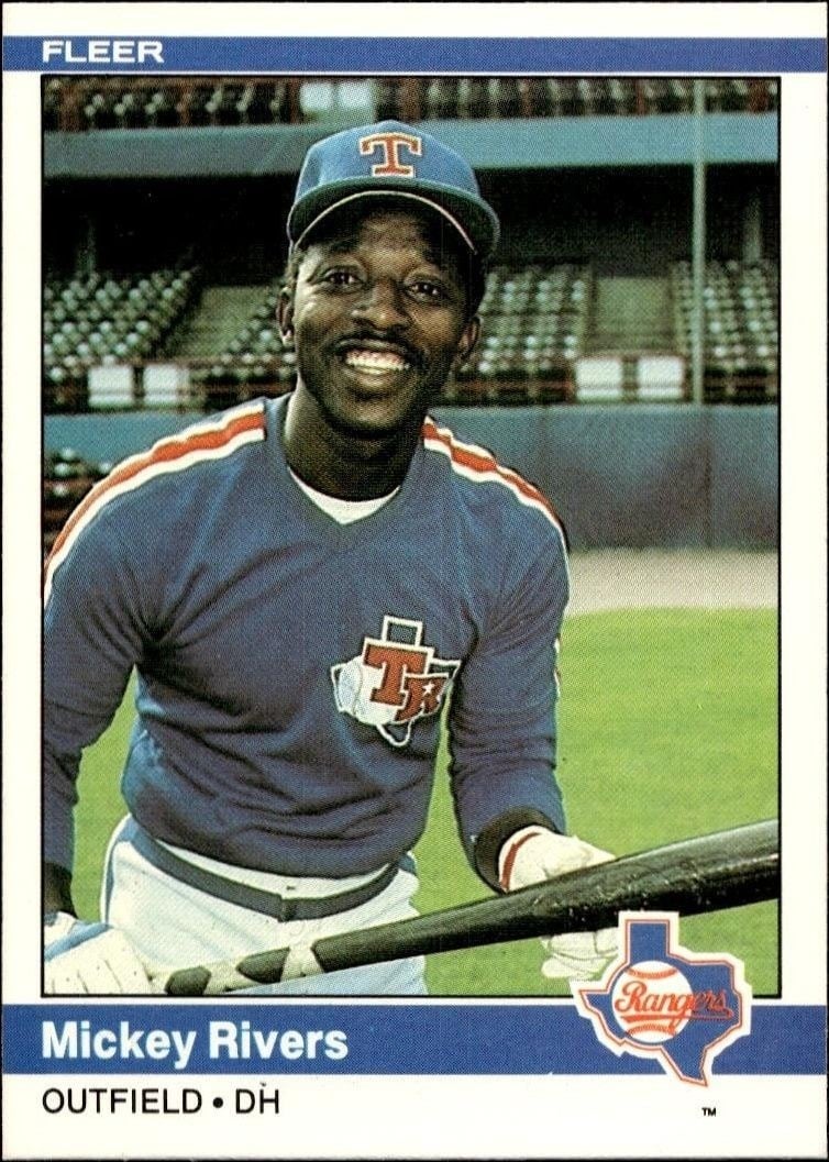 Mickey Rivers 1984 Fleer #425 Baseball Trading Card - Front 1984 Fleer Mickey Rivers #425 baseball trading card front