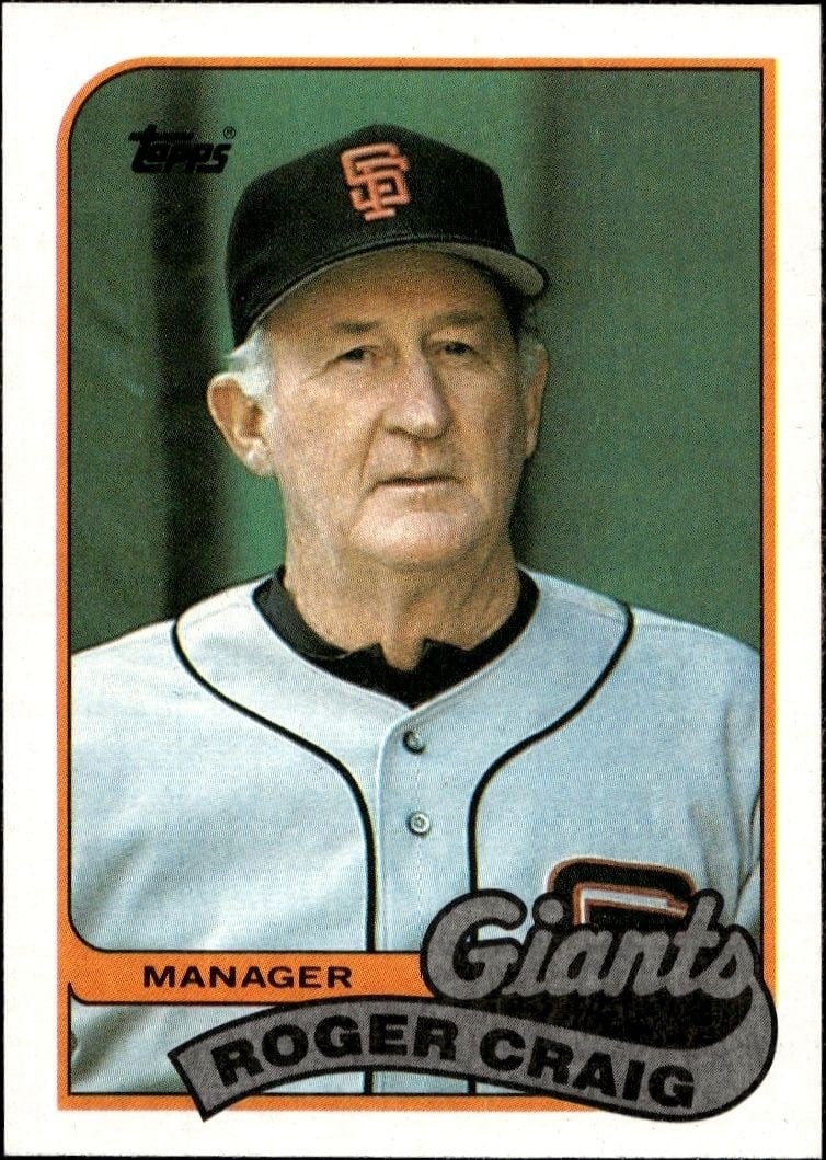 Roger Craig 1989 Topps #744 Baseball Trading Card - Front 1989 Topps Roger Craig #744 baseball trading card front