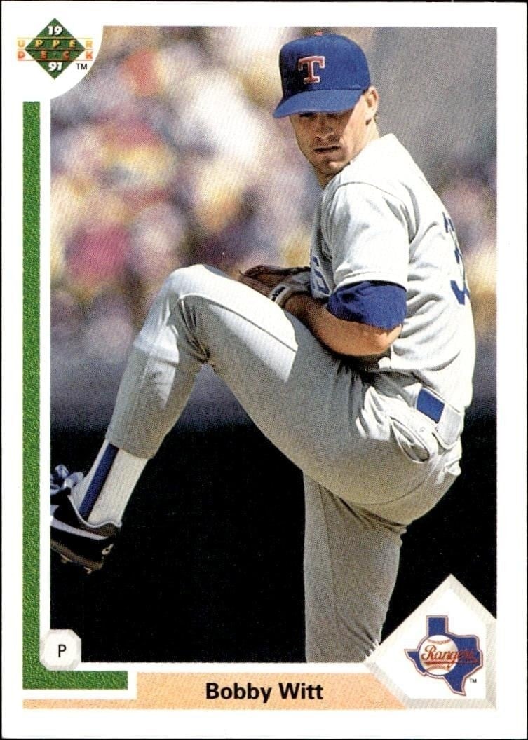 Bobby Witt 1991 Upper Deck Low Number #627 Baseball Trading Card - Front 1991 Upper Deck Low Number Bobby Witt #627 baseball trading card front