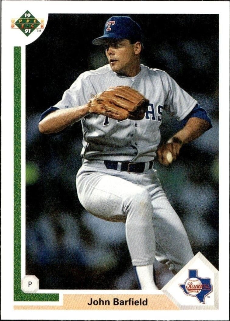 John Barfield 1991 Upper Deck Low Number #629 Baseball Trading Card - Front 1991 Upper Deck Low Number John Barfield #629 baseball trading card front